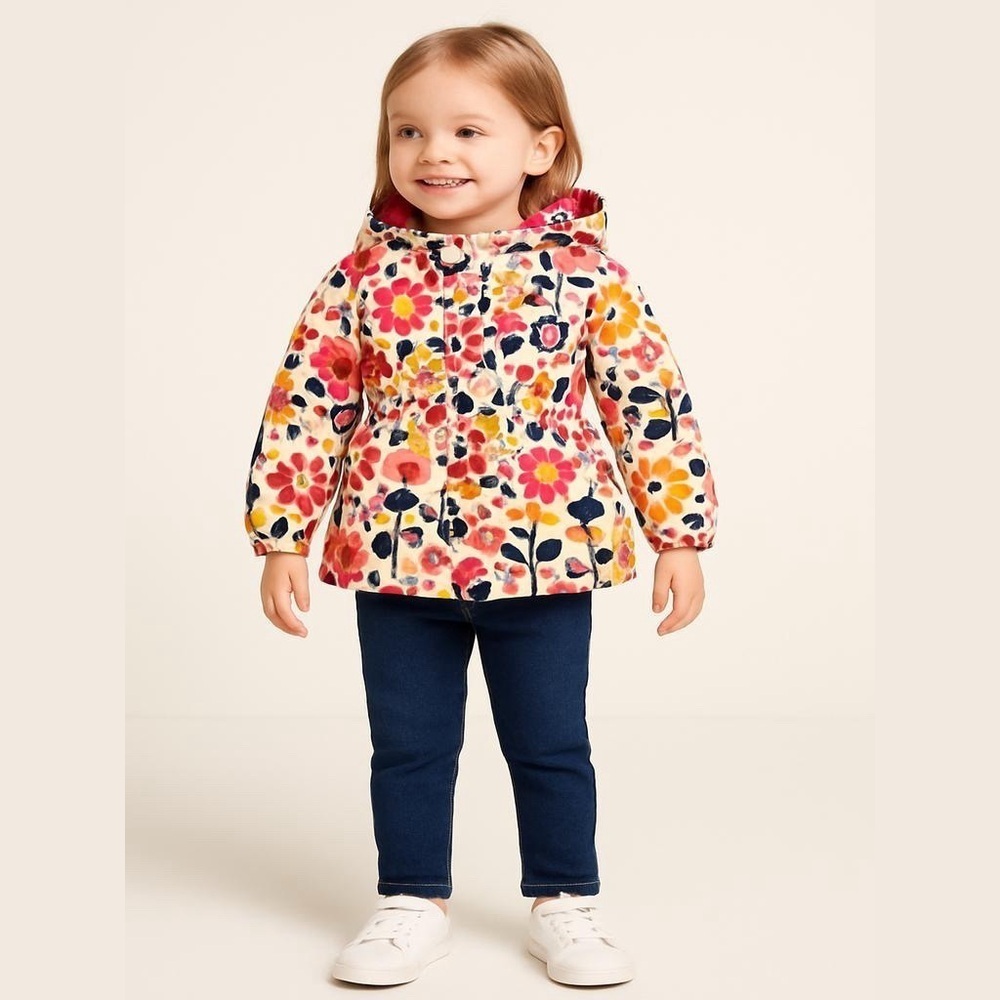 Hanna Andersson Floral Puffer Peacoat Detachable Hood Size 100